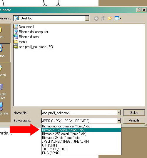 salvare il disegno con Paint in formato BITMAP